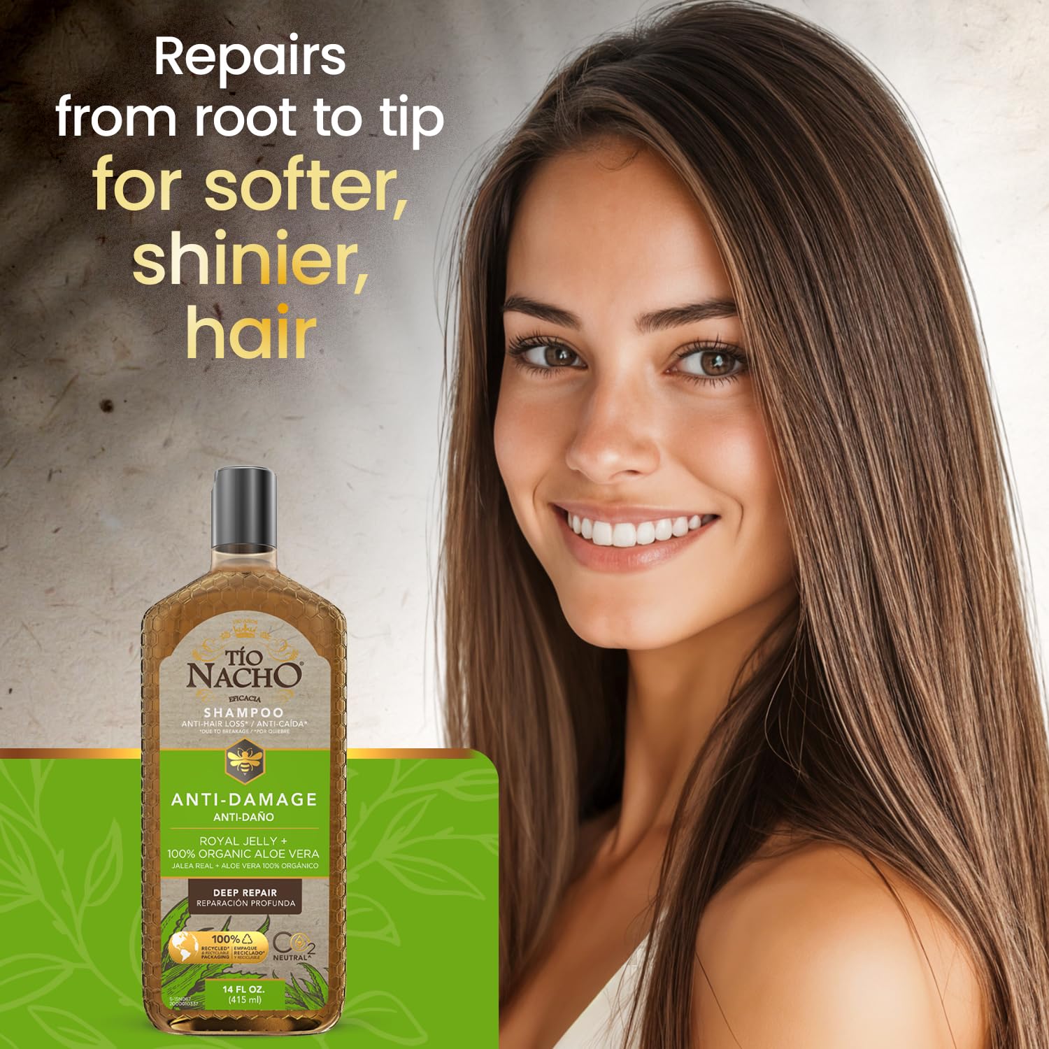 Textura cremosa del shampoo Tío Nacho para cabello dañado.