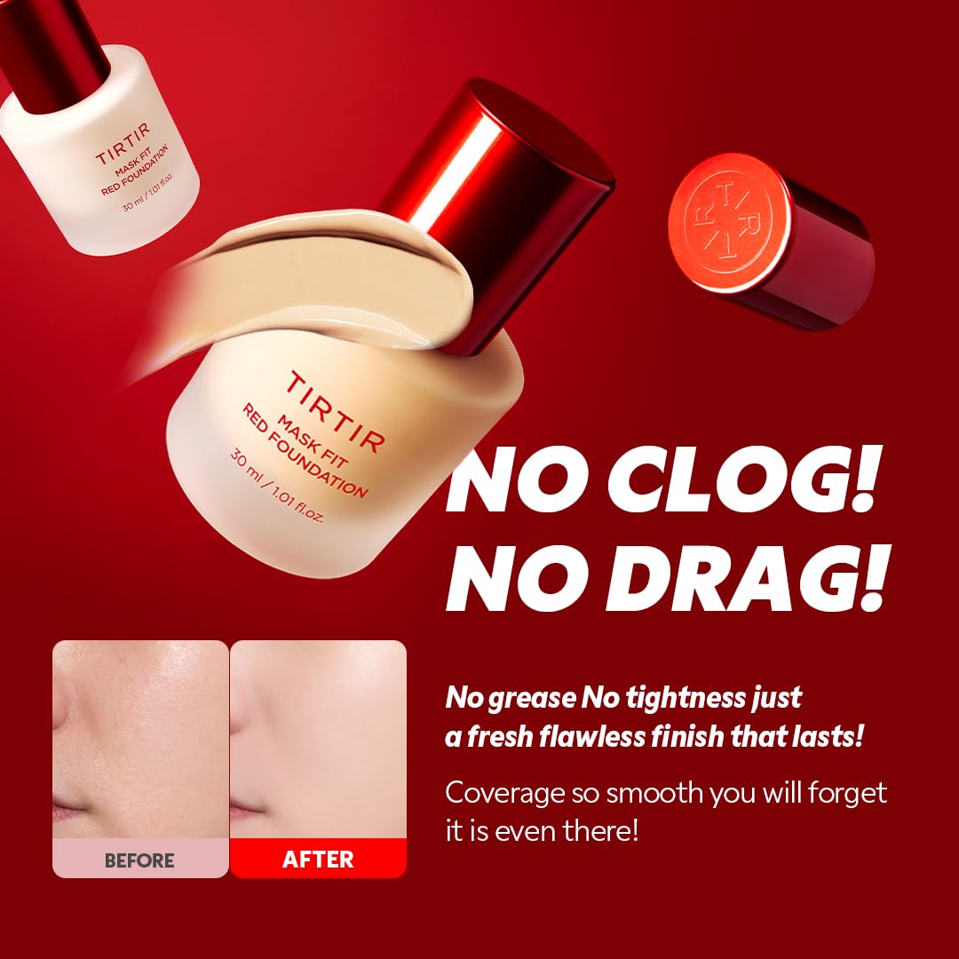 TIRTIR Mask Fit Red Foundation, cubre poros y tono desigual para un aspecto suave