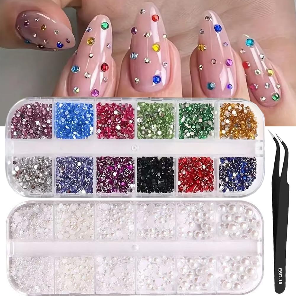 Tiwnefua 24Grid: dos cajas de cristales para uñas, ideales para arte de uñas colorido.