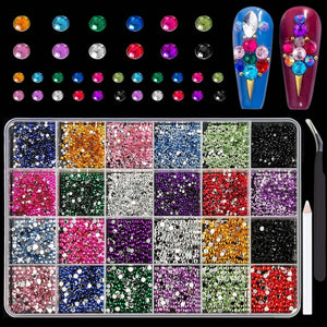 Tiwnefua 24Grid, piedras para uñas con tamaños mixtos para diseños variados