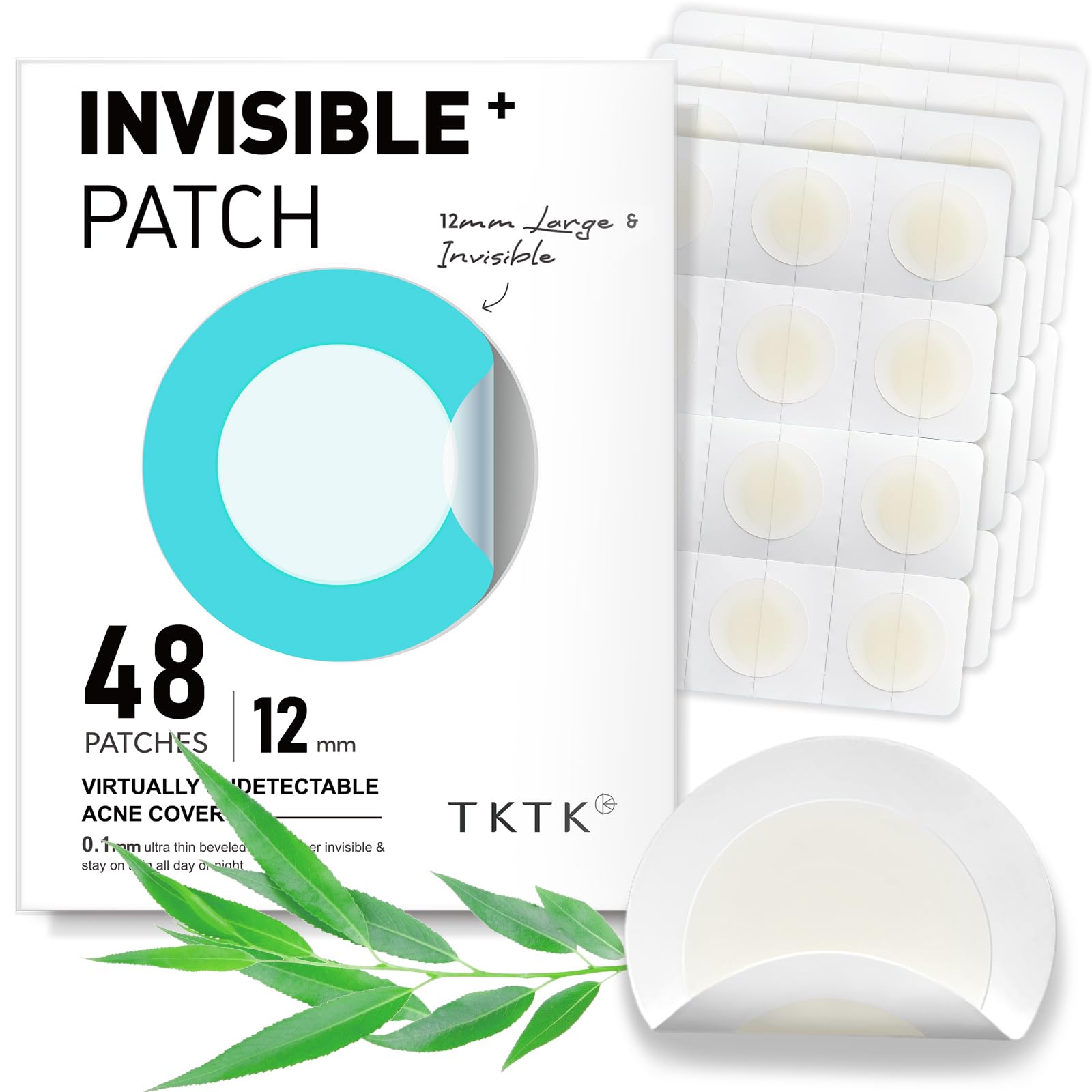Parche TKTK de 12 mm invisible para acné, piel suave
