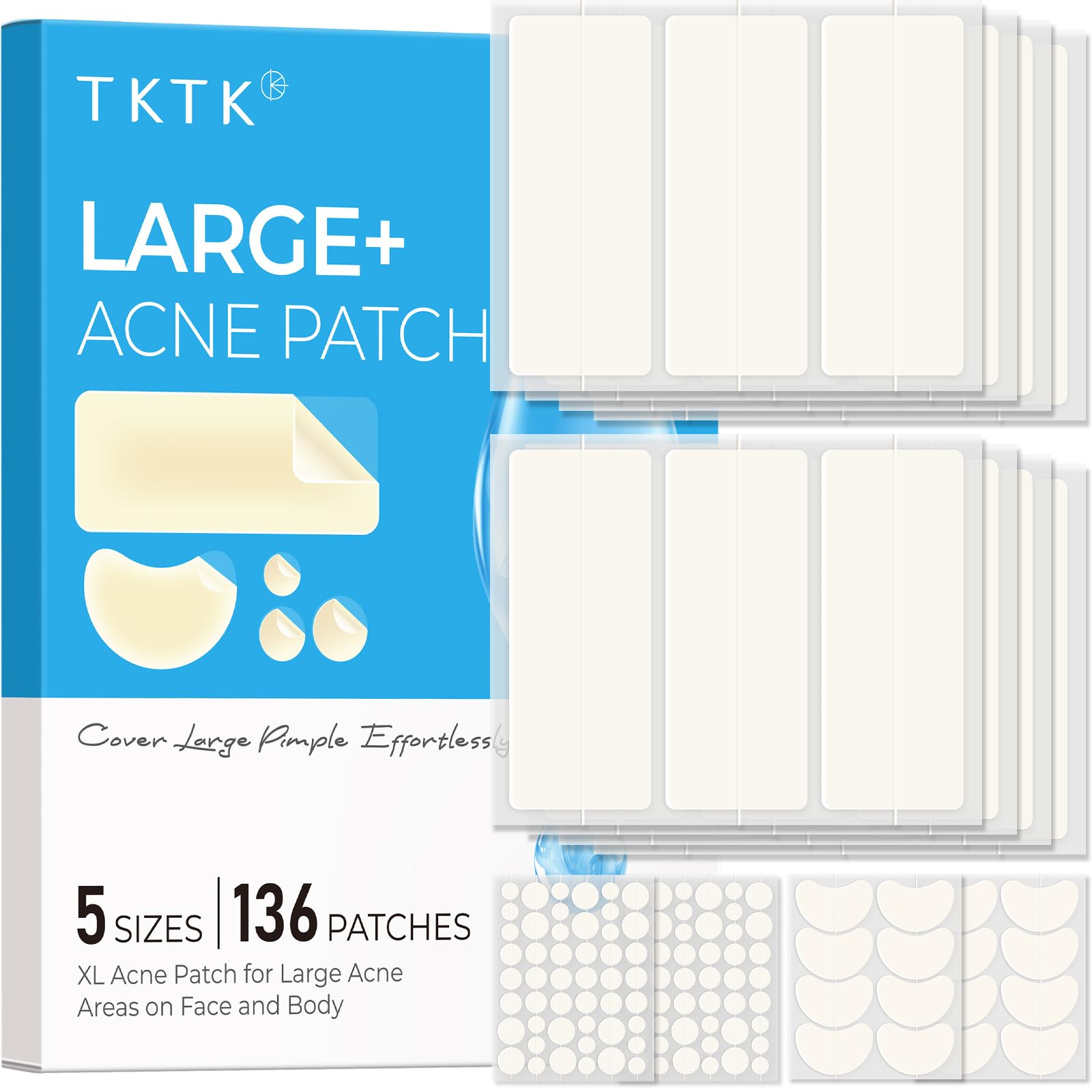 Parche TKTK para acné extra grandes cubre zonas amplias, ideal para brotes grandes.