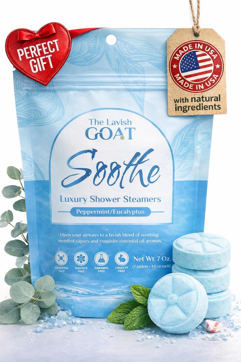 The Lavish Goat TLG Soothe pack 7 en empaque frontal, ideal para regalo de spa en casa.