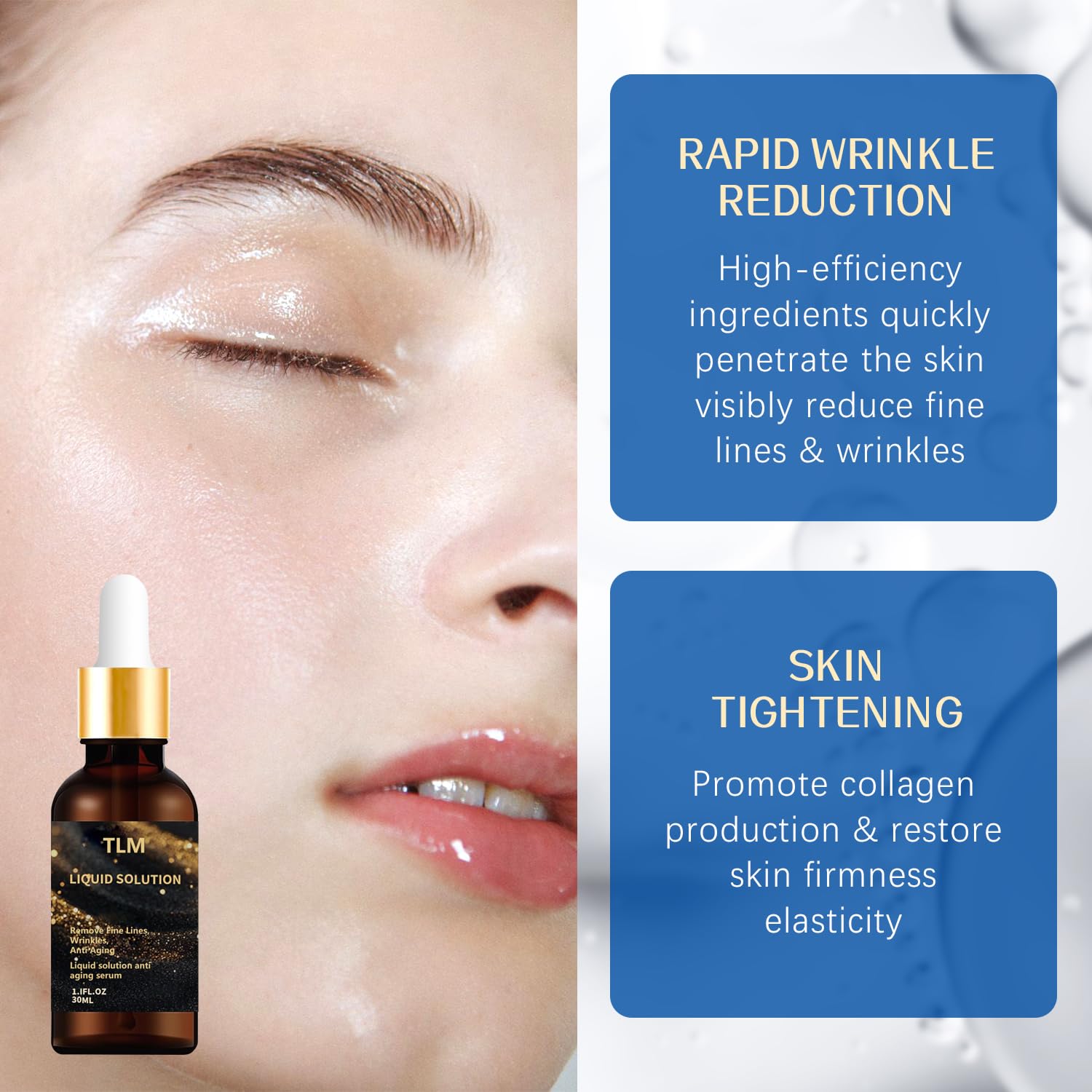 Olavita Serum: gotas visibles sobre la palma para aplicación fácil.