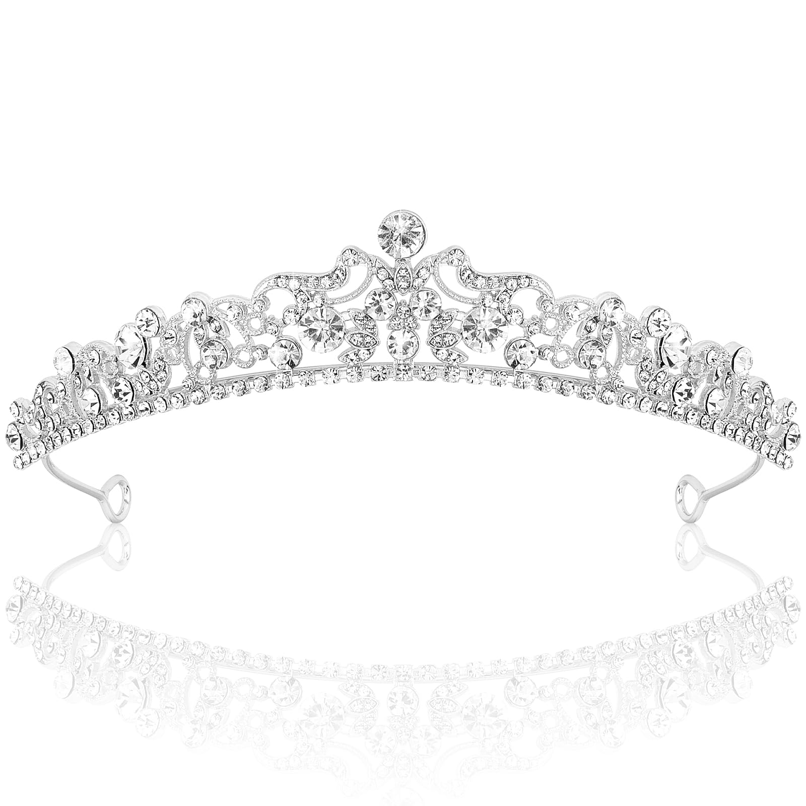 TOBATOBA tiara plata con cristales, perfecto para bodas y sesiones fotográficas.
