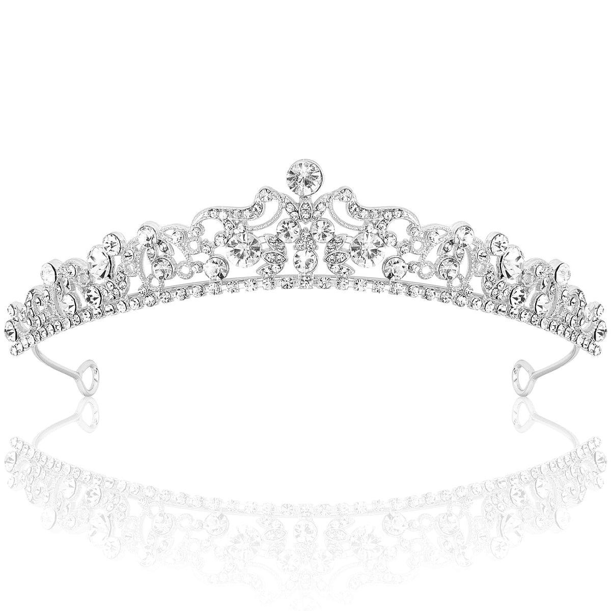 TOBATOBA tiara plata con cristales, perfecto para bodas y sesiones fotográficas.