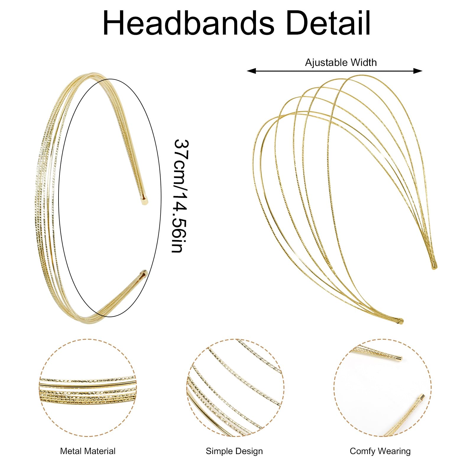 Tobeffect diadema metal capas doradas detalle elegante, recogidos o cabello suelto.