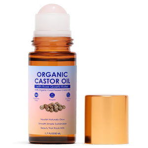TOGOLIUN Aceite de ricino dorado con rodillo de cuarzo rosado para brillo natural