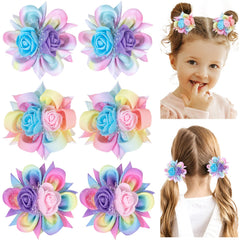 TOKUFAGU Lazo arcoíris con clip para niñas, ideal para peinados diarios.