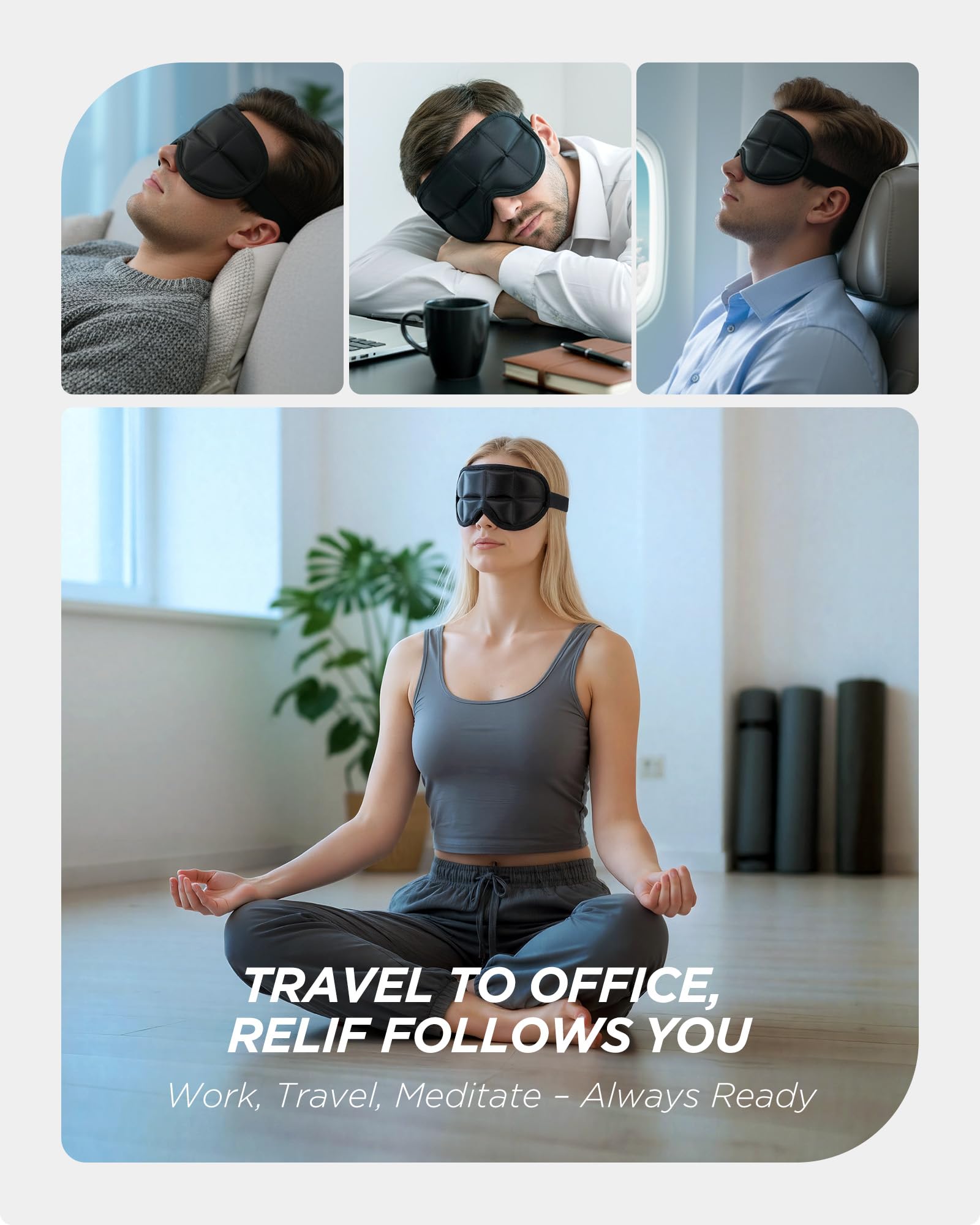 La mascarilla Tolaccea para ojos ofrece descanso rápido en cualquier lugar.