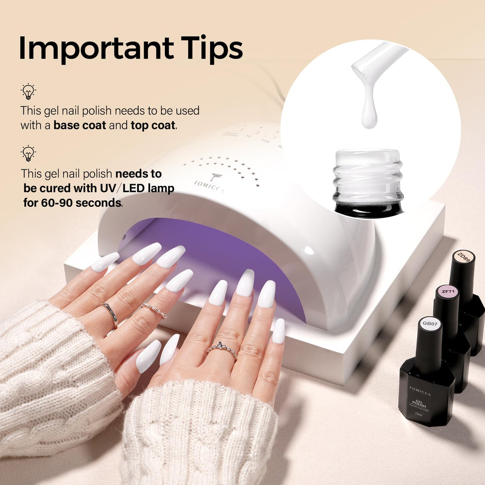 TOMICCA esmalte gel blanco, brocha: cobertura rápida para DIY en casa.