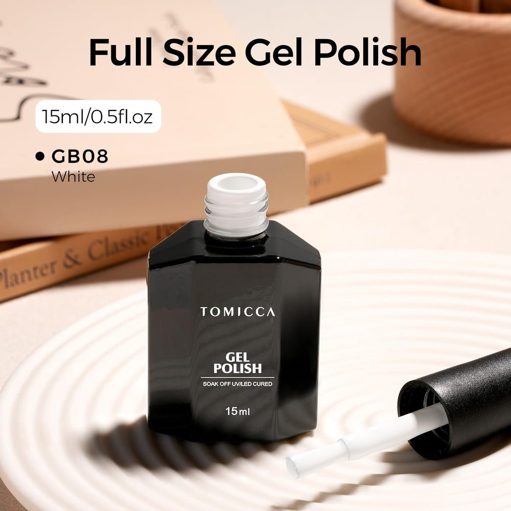 TOMICCA esmalte gel blanco, envase sostenible: fórmula segura para uñas.