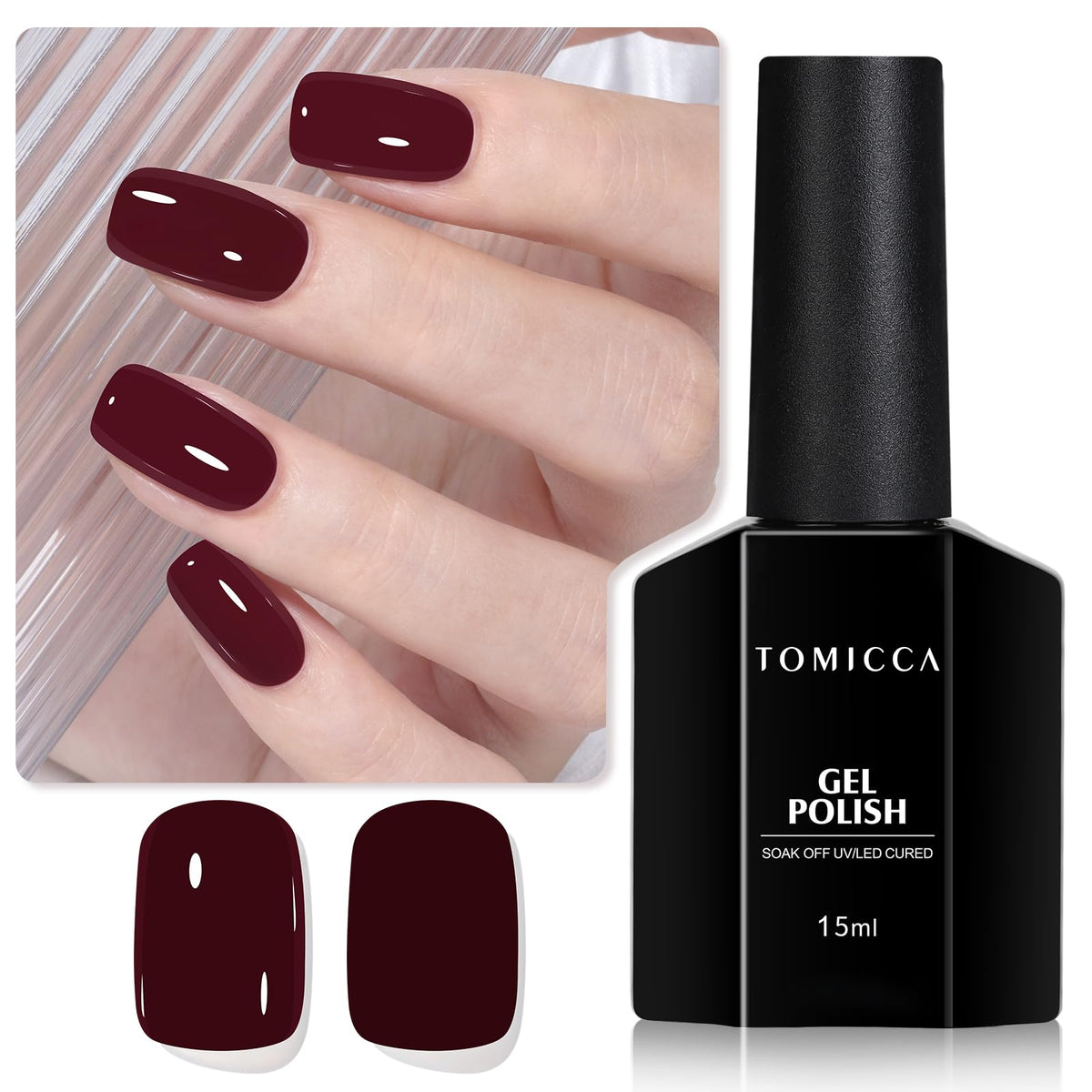 TOMICCA Esmalte gel cereza roja 15ml, color intenso para uñas duraderas.