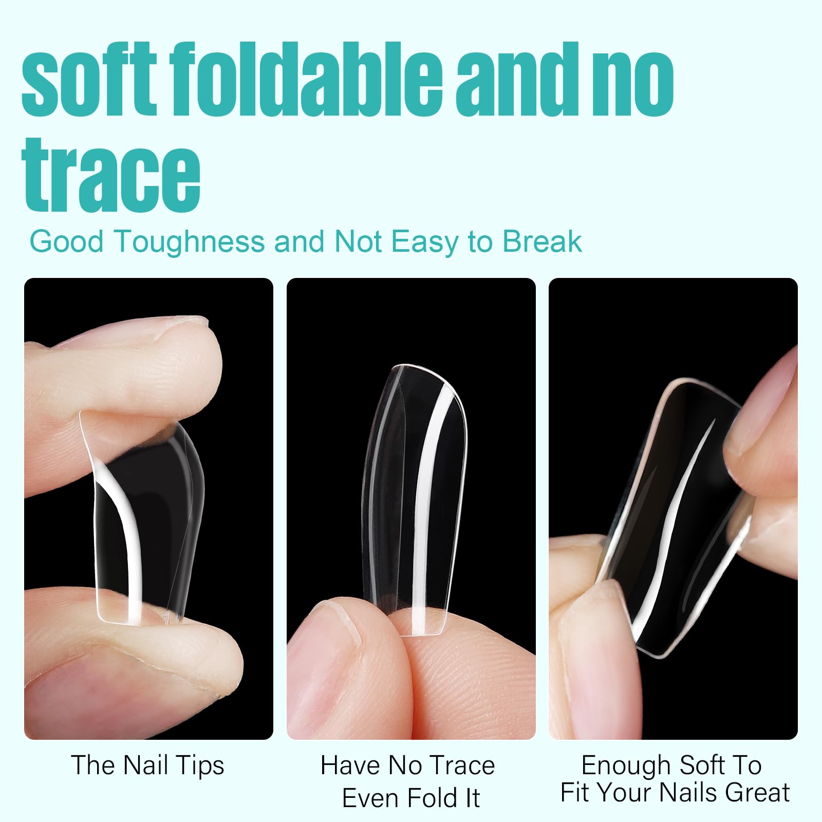 TOMICCA tips uñas cuadradas transparentes, disponibles en 12 tallas para ajuste.
