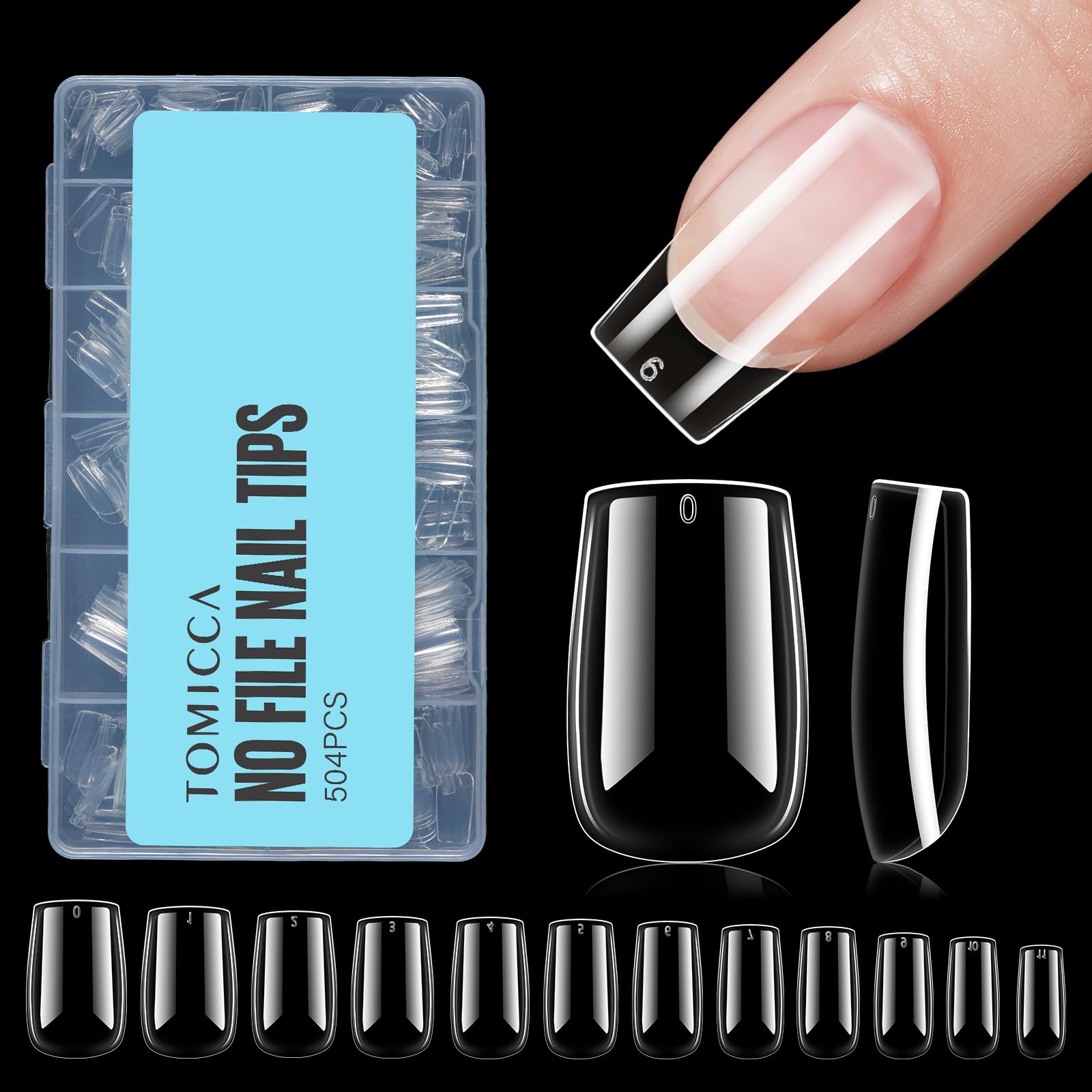 TOMICCA uñas cortas cuadradas claras, kit de 504 piezas para uso en casa.