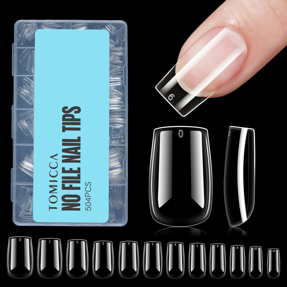 TOMICCA uñas cortas cuadradas claras, kit de 504 piezas para uso en casa.