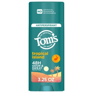 Tom’s of Maine antitranspirante isla tropical en barra, empaque reciclado para uso diario.