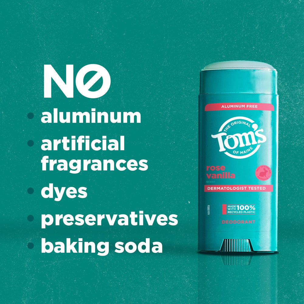 Tom's of Maine Desodorante Rose Vanilla, diseño de envase práctico para uso diario