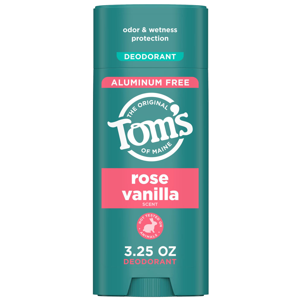 Tom's of Maine Desodorante Rose Vanilla en barra, empaque compacto ideal para viajes