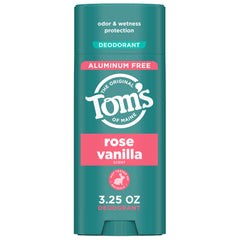 Tom's of Maine Desodorante Rose Vanilla en barra, empaque compacto ideal para viajes