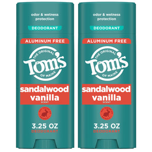 Tom’s of Maine Sandalwood Vanilla desodorante en barra, aplicación limpia para uso diario