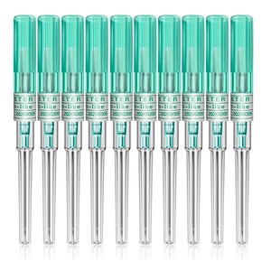 Agujas TONBAO 18G en empaque al vacío para perforaciones limpias y seguras.