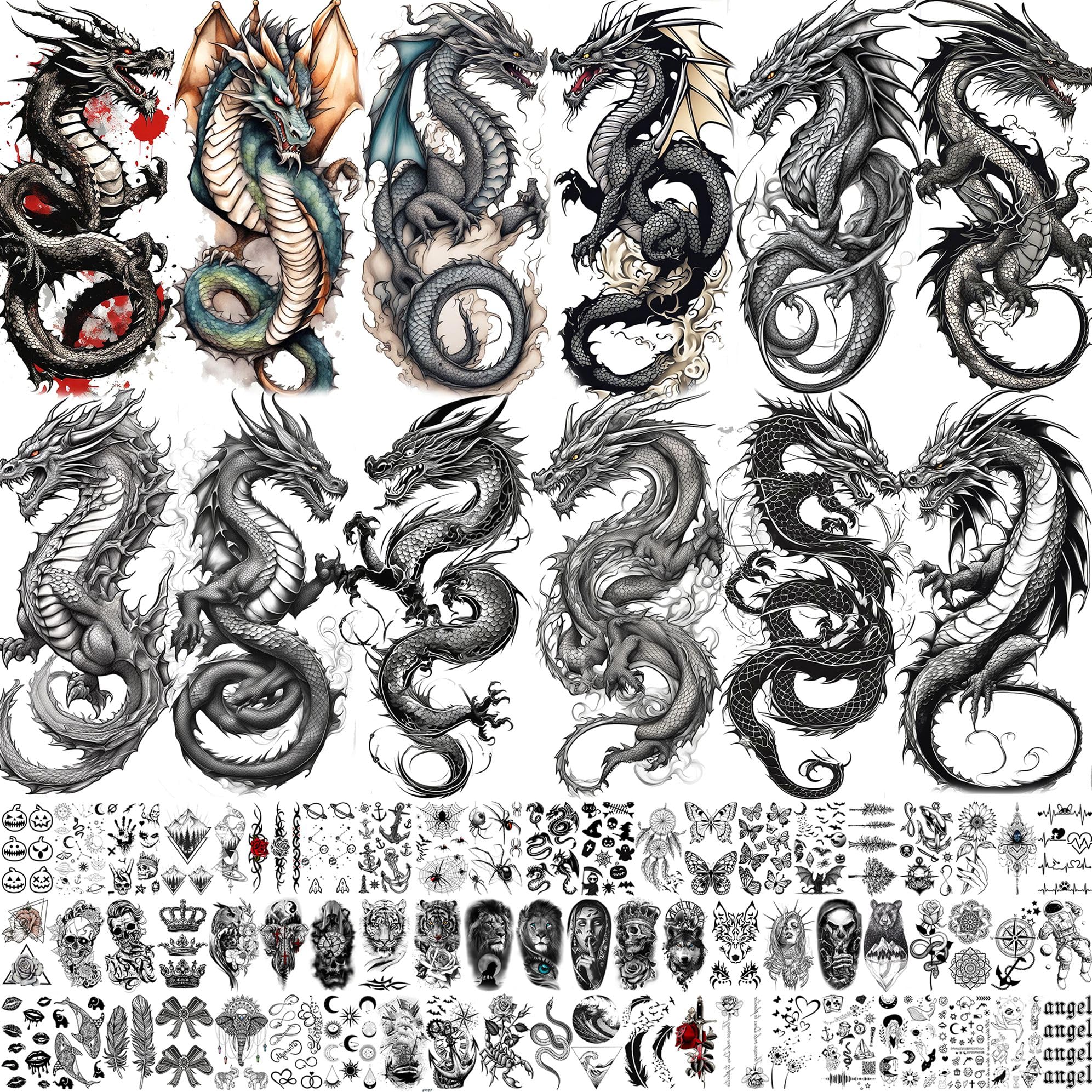 Toneoldshu dragon realista en las manos para estilo temporal y fácil aplicación.