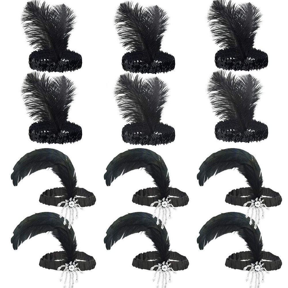 Tongcloud diadema flapper 1920s con plumas negras para look de fiesta de los años 20