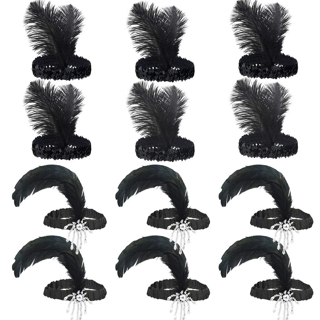 Tongcloud diadema flapper 1920s con plumas negras para look de fiesta de los años 20