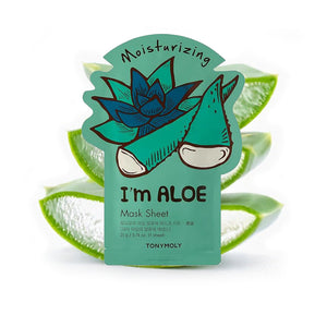 TONYMOLY mascarilla facial de aloe en hoja de tres capas para hidratación intensa.