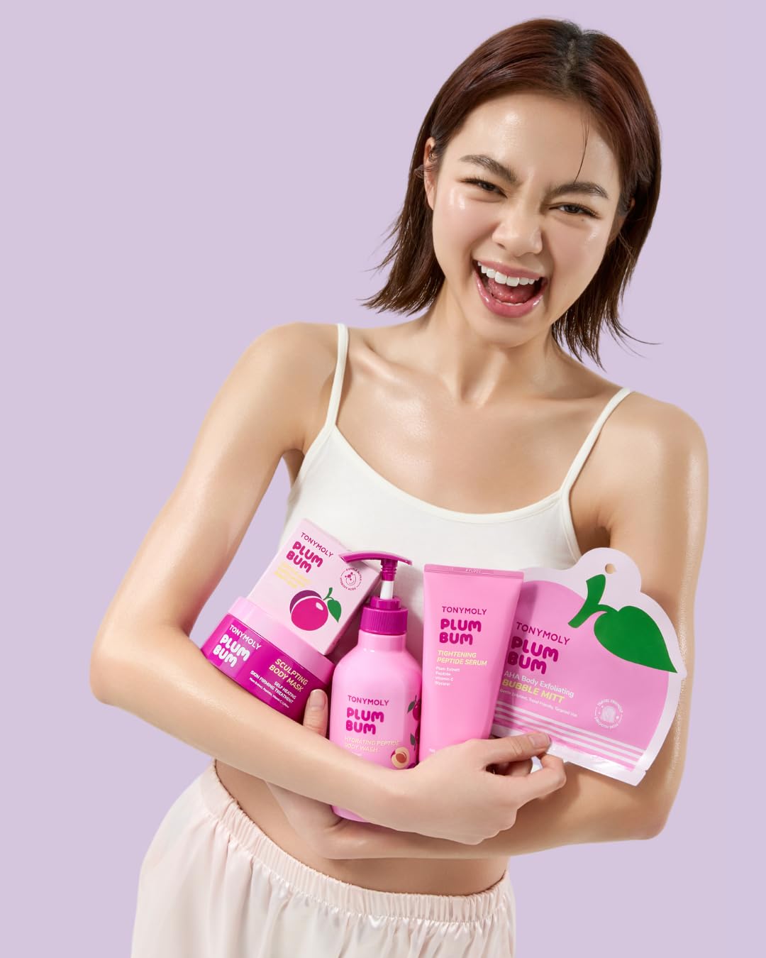 TONYMOLY Plum Bum aroma-frutal de ciruela para relajación diaria.