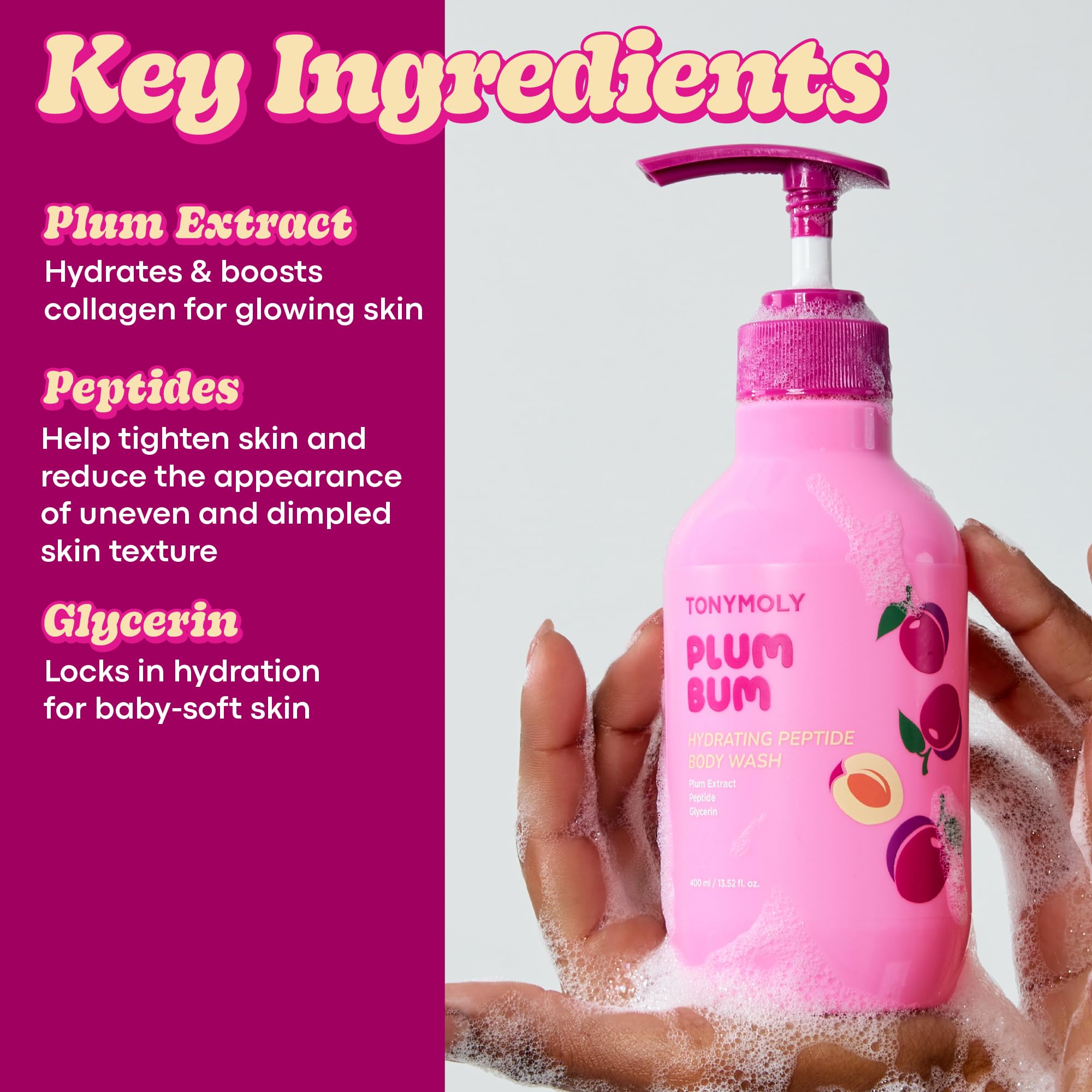 TONYMOLY Plum Bum espuma-lujosa que deja sensación limpia y reconfortante.