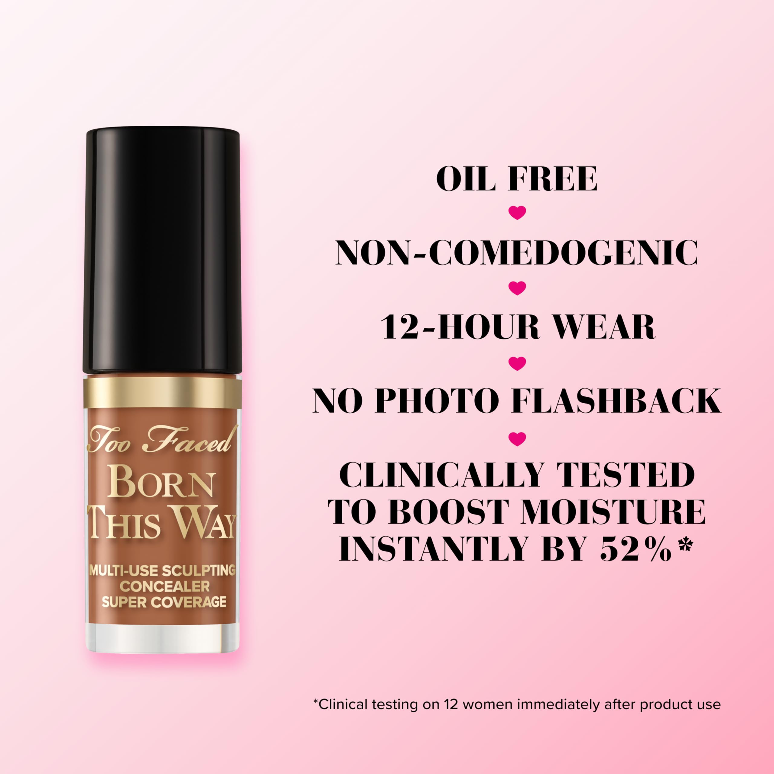 Too Faced Born This Way Concealer hidratación con ácido hialurónico para piel suave.