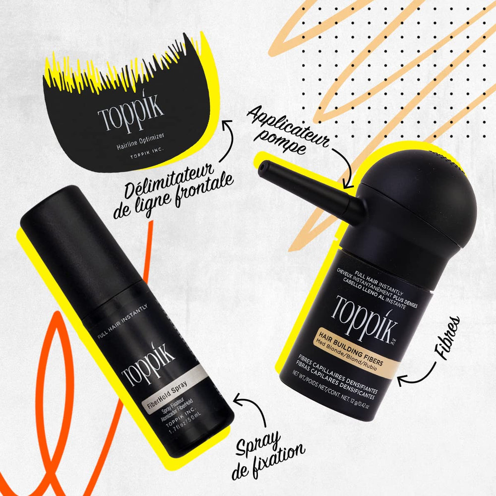 Toppik Fibras para cabello, resisten viento y lluvia para resultados duraderos.