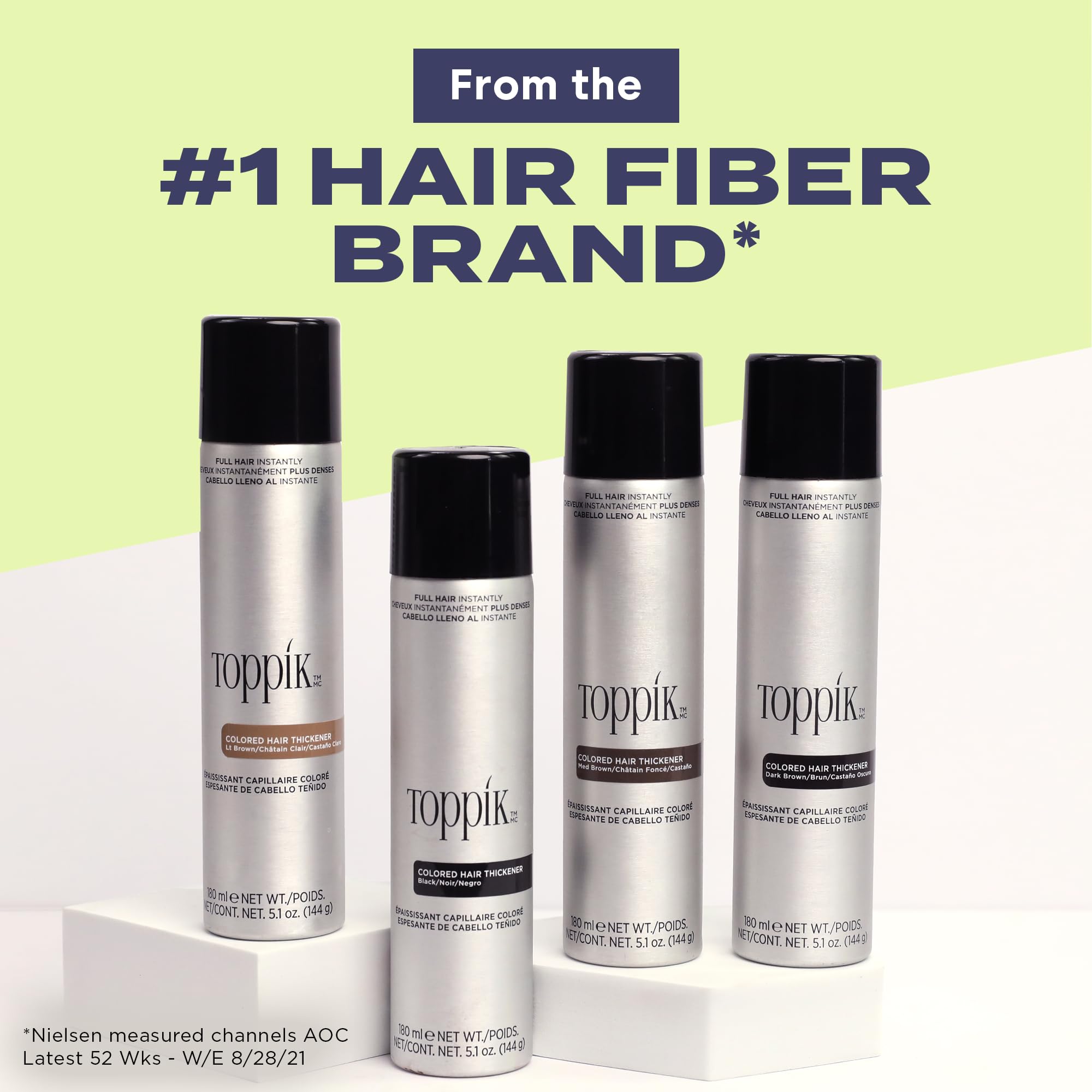 TOPPIK pigments blend with natural hair in light brown for seamless concealment.