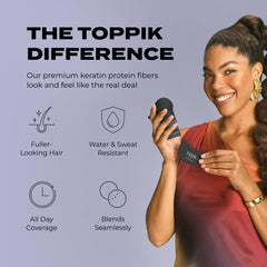 TOPPIK fibra resistente al viento y la lluvia para peinados duraderos.