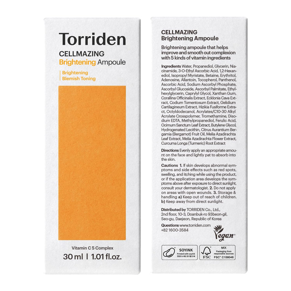 Torriden Cellmazing Vitamina C Ampolla: promueve claridad y textura refinada.