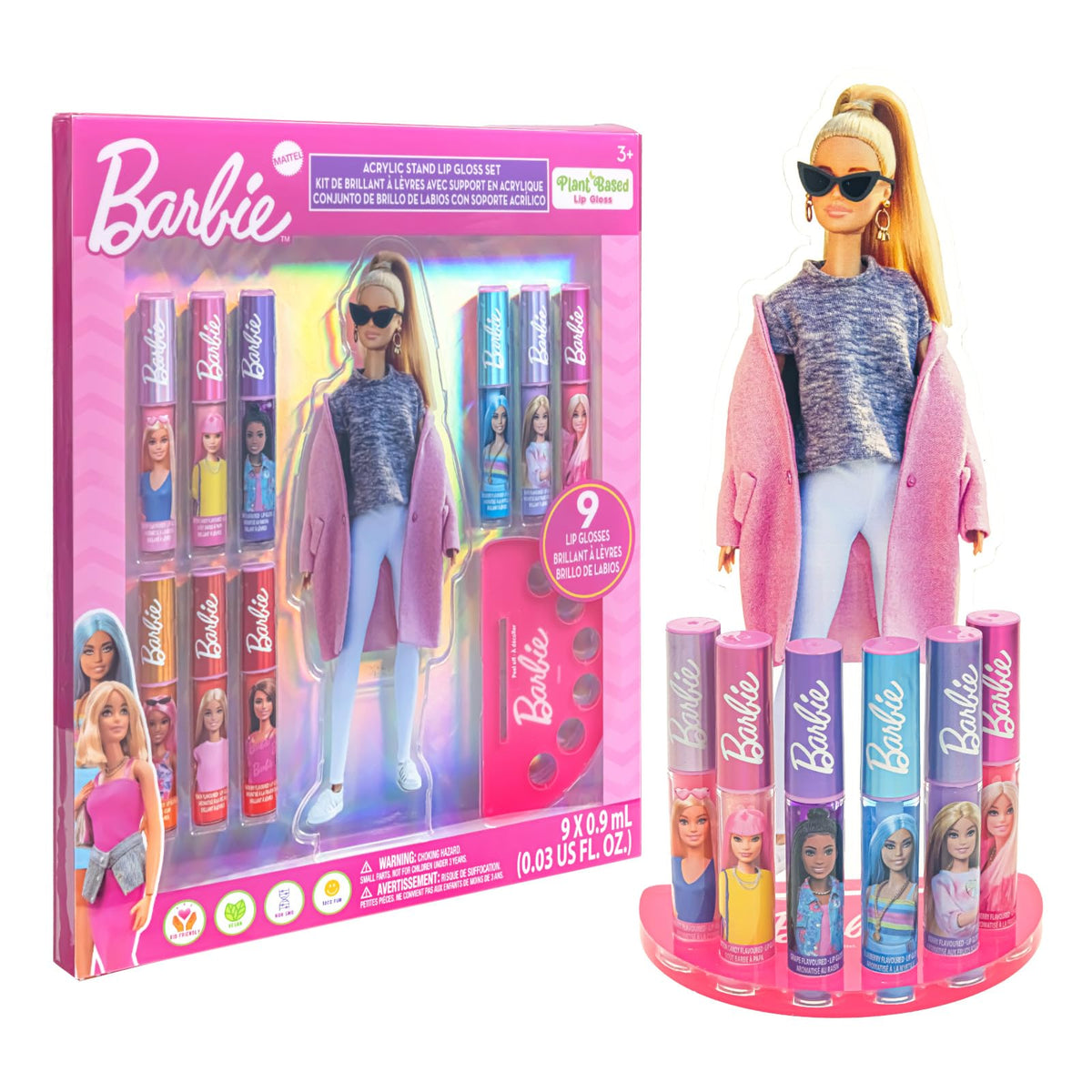 Townley Girl Barbie brillos labiales sobre soporte acrílico para almacenamiento y juego