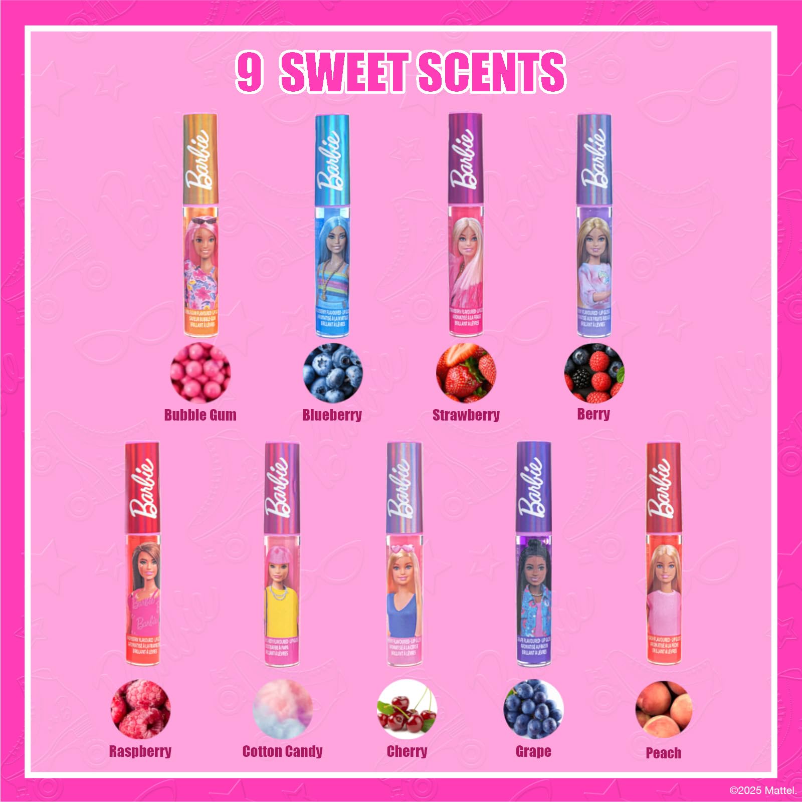 Townley Girl Barbie brillos labiales sabor algodon de azucar para juego diario