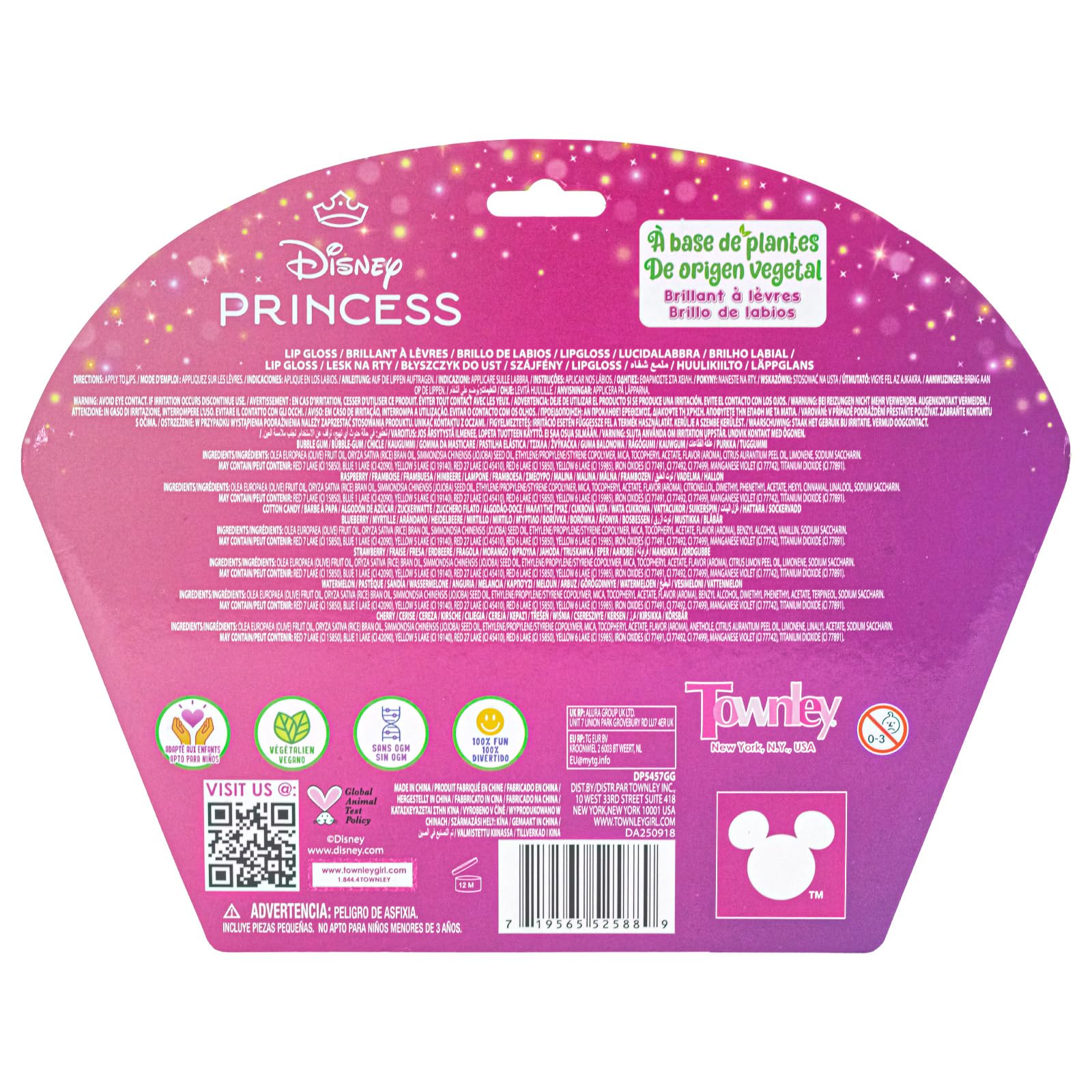 Presentación lista para regalo de Townley Girl Disney Princess Swirl Lip Gloss