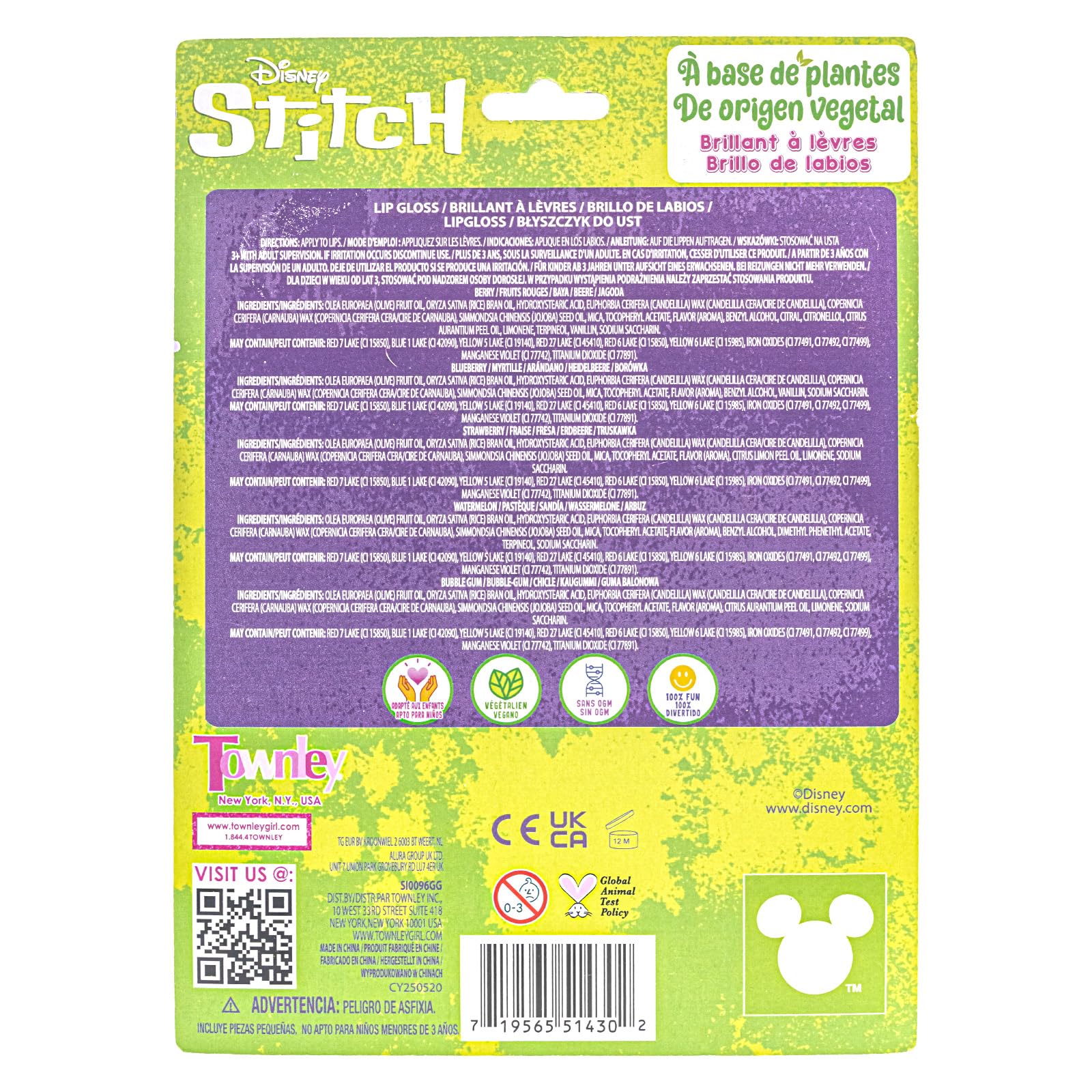 Townley Girl Stitch gloss brillo y sabor para spa o juego.