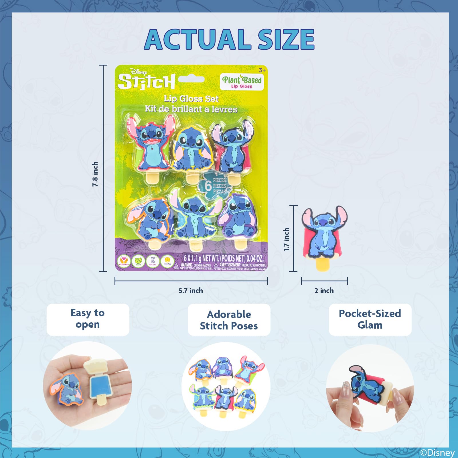 Townley Girl Stitch brillos sabor arándano, hidratación duradera y suavidad.