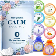 Bombas de ducha TranquilBliss en empaque elegante para regalo y cuidado personal