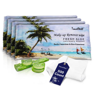Travelwell toallitas desmaquillantes no tejidas con aloe para uso diario y viaje.