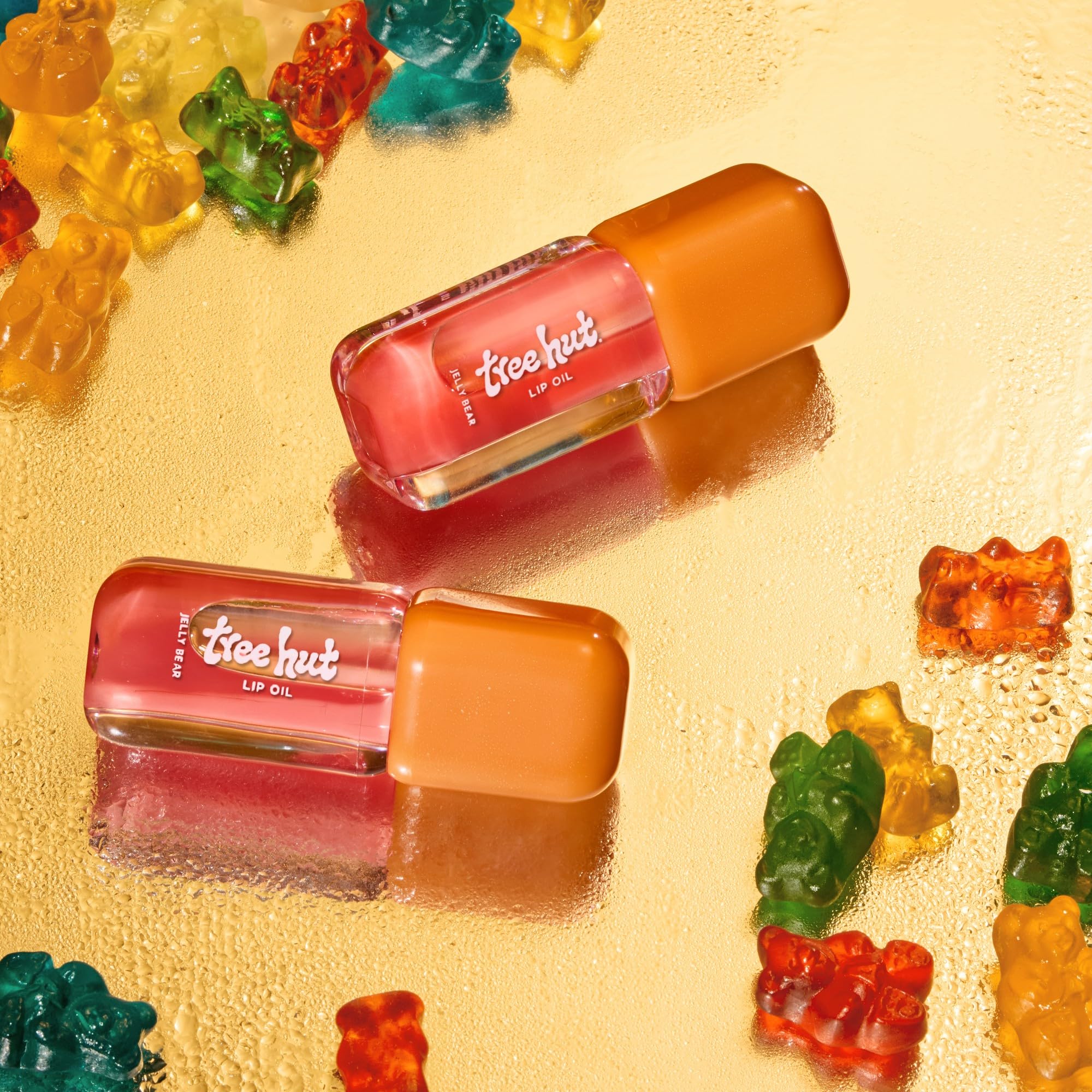 Textura translúcida y sedosa del aceite labial Jelly Bear para labios suaves.
