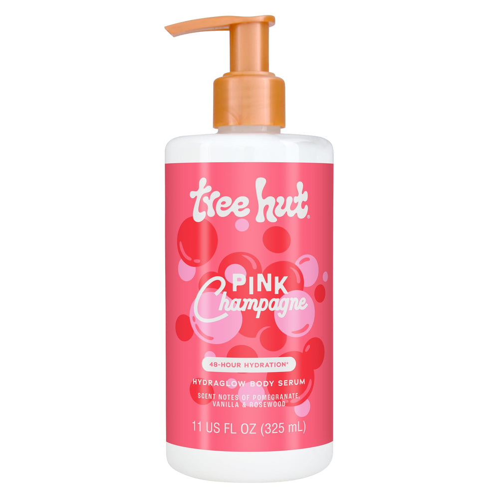 Tree Hut Pink Champagne Hydraglow Serum, botella para hidratación profunda y aroma agradable.