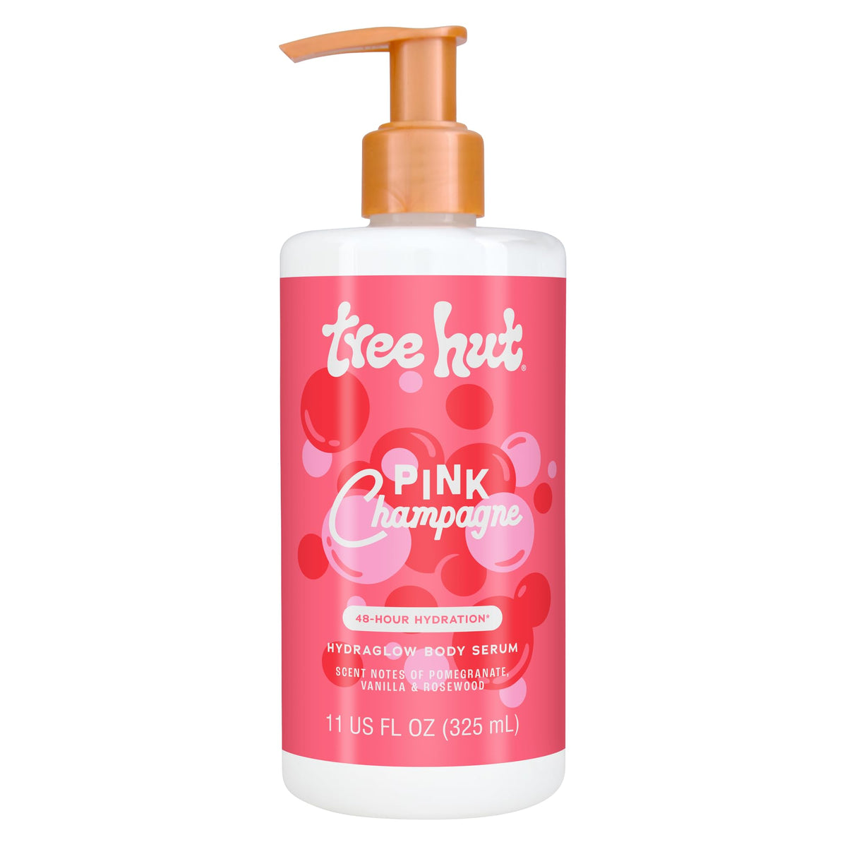 Tree Hut Pink Champagne Hydraglow Serum, botella para hidratación profunda y aroma agradable.