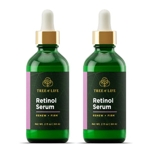 Tree of Life Beauty retinol serum en botella para hidratación profunda.
