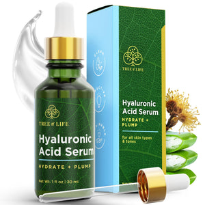 Tree of Life Beauty sérum hialurónico en botella con hidratación duradera y brillo suave