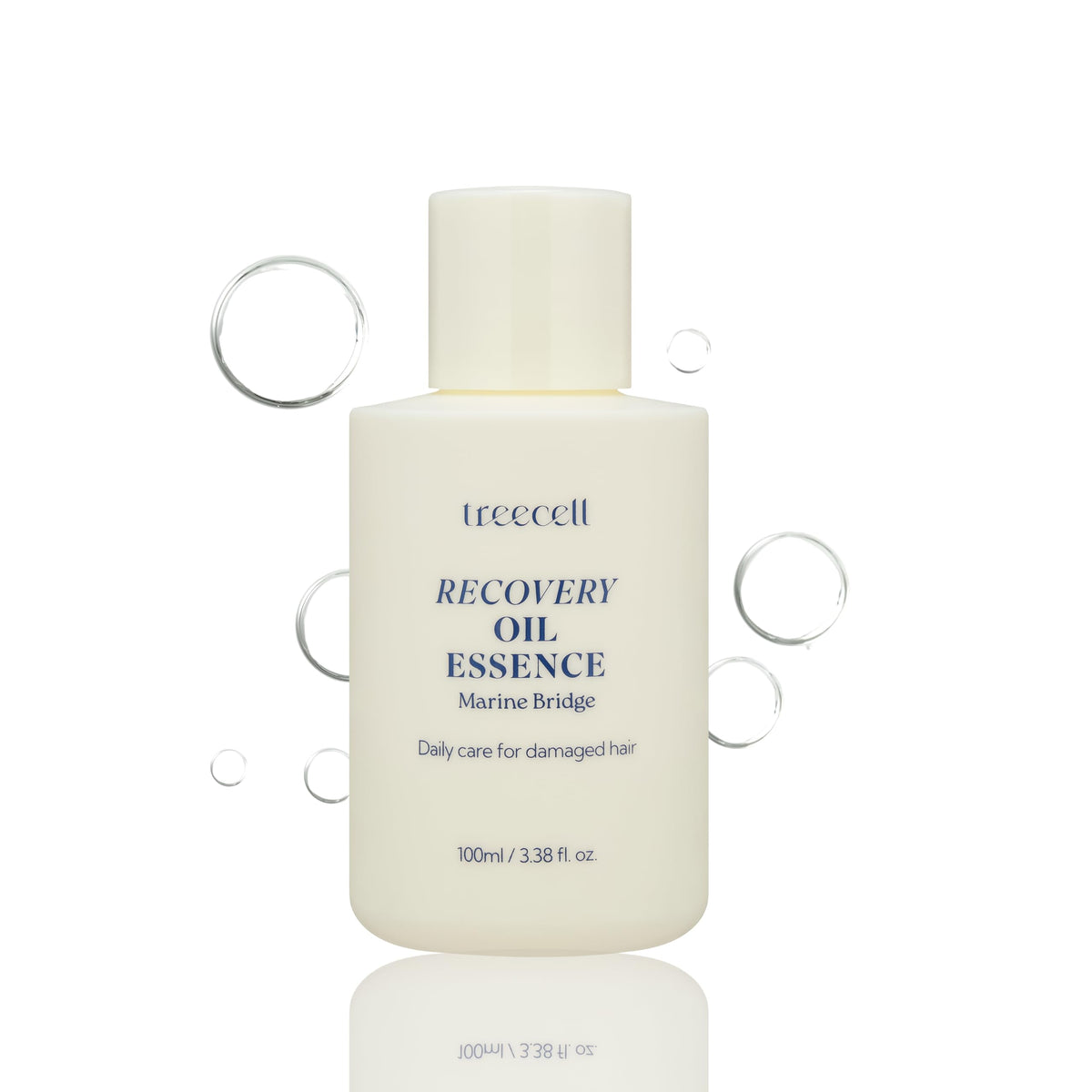 Treecell Recovery Oil Essence: botella cercana mostrando protección y brillo sin residuo.